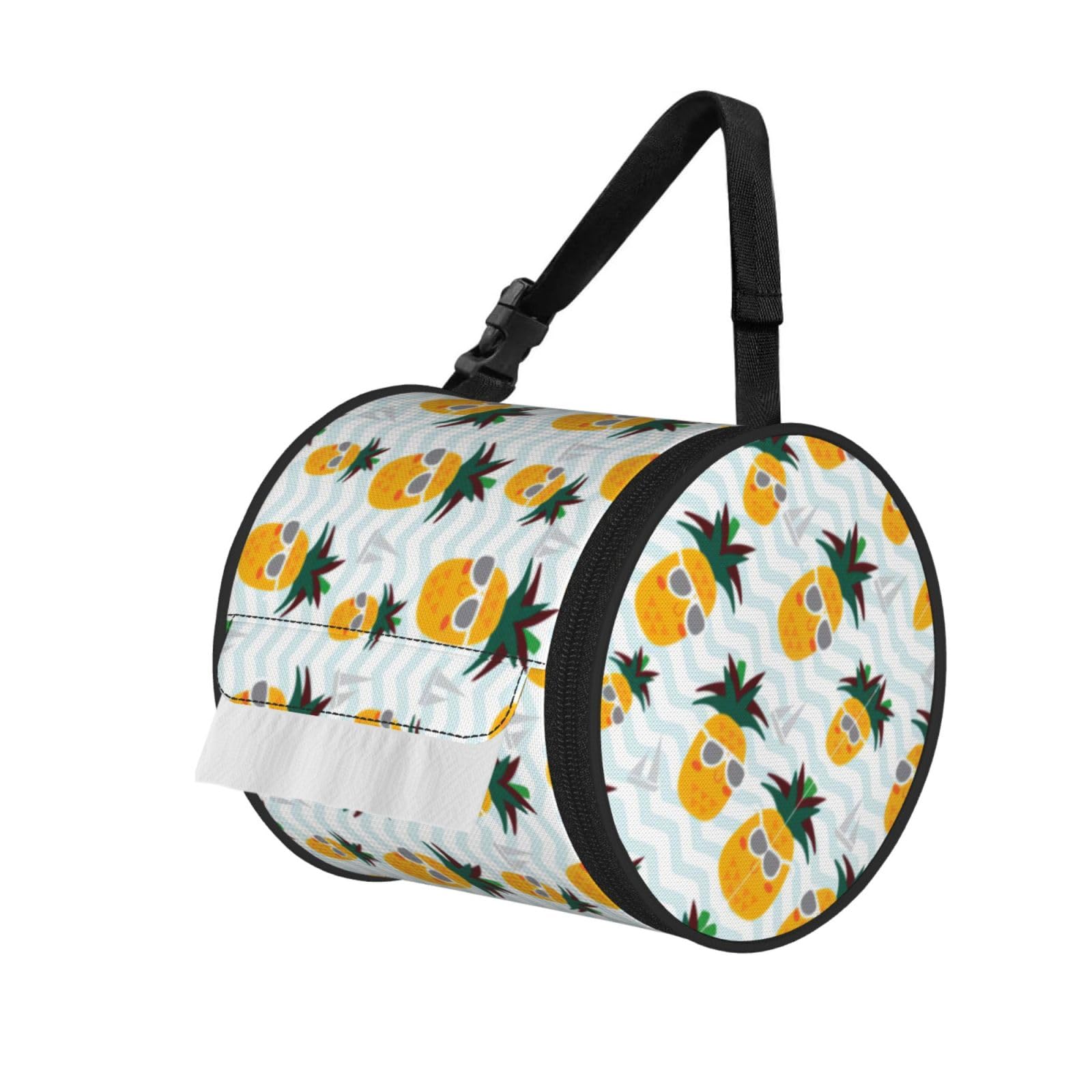 Cute Pineapple Print Fashion Tissues Organizer Box, Hanging Tissue Holder For Purse Coins For Car Office Daily Outing