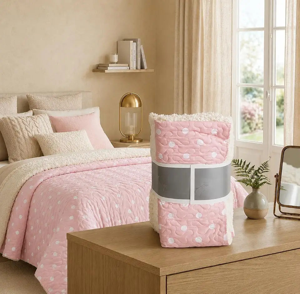 Cobre Dom Casal Dupla Face Anti-alérgico com Sherpa 195x215 cm Cobre Leito Cobredom Textura Macia e Agradável para Conforto Diário (Poá Rosa)