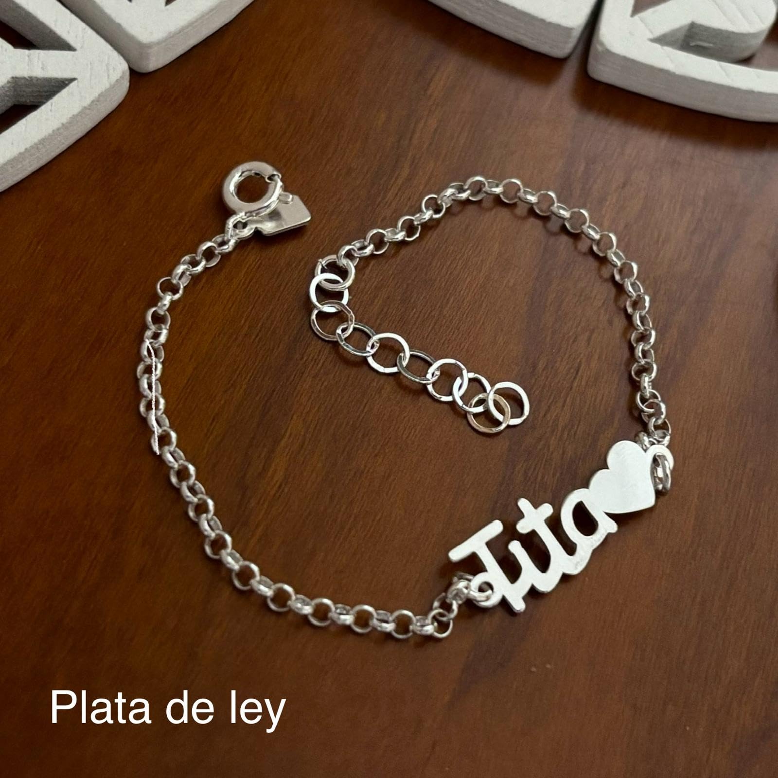 Pulsera Tita con Corazón, Plata de Ley 925, Cadena Rolo 17 cm, Regalo para Tías