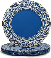 Vista 8 de Platos de carga verde antiguo, cargadores de platos de plástico de 13 pulgadas para platos de cena, bodas, Navidad, Acción de Gracias. Juego de 6