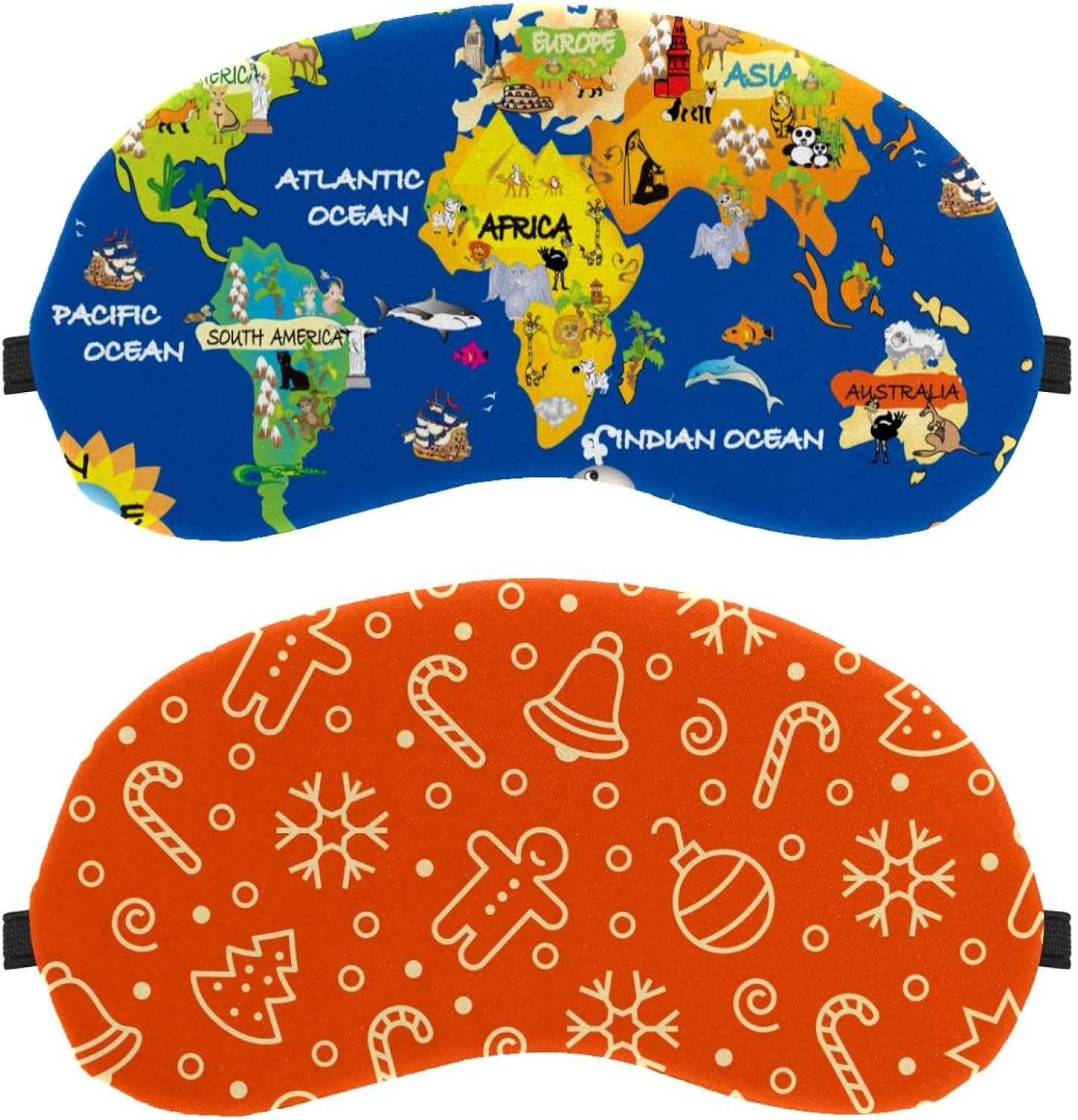 2 maschere per gli occhi arancioni con campanelle natalizie e fiocchi di neve, per dormire, per dormire, morbide, per donne e uomini, blocco completo della luce, benda notturna a pressione zero