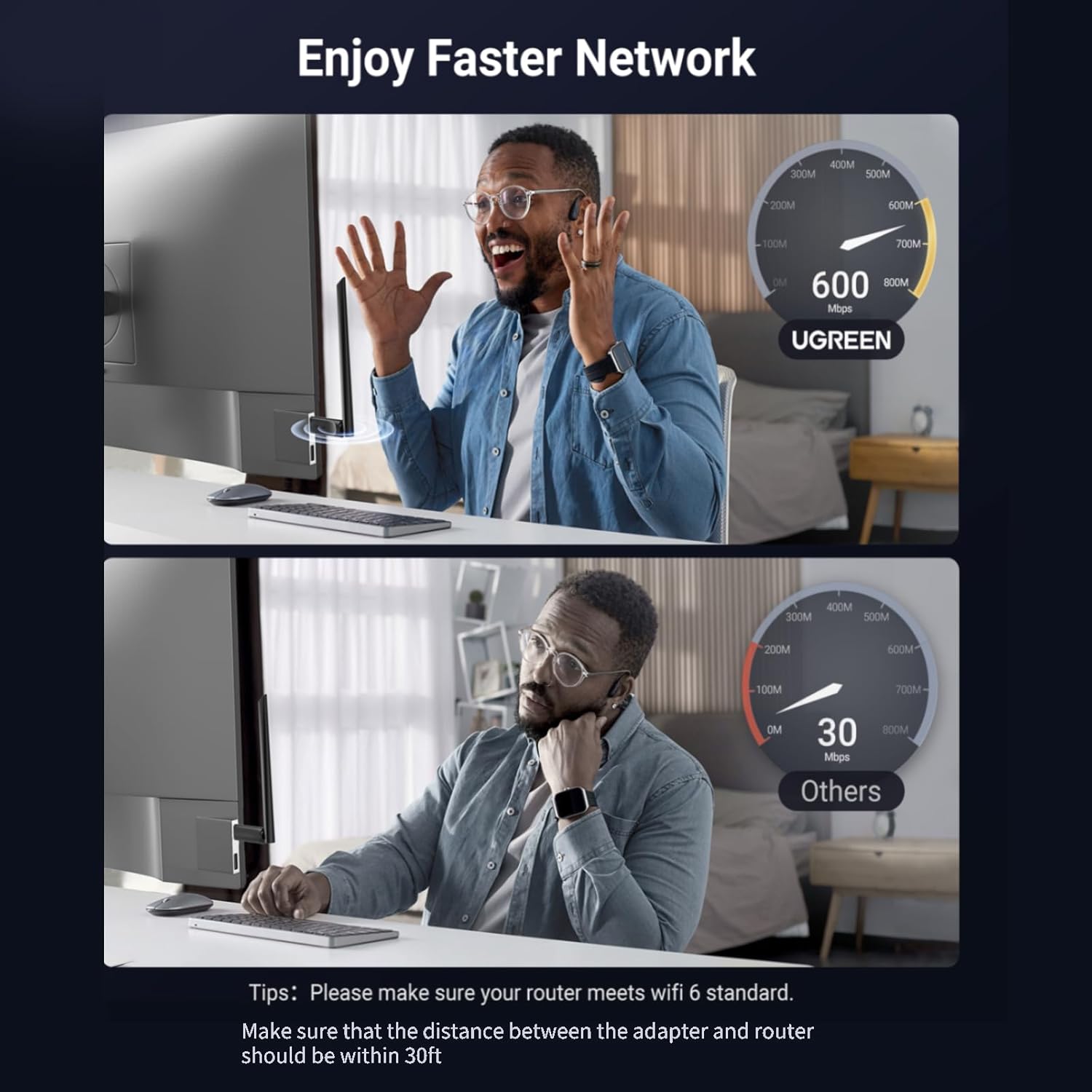 UGREEN USB WiFi6 Adapter for PC Desktop, WiFi Dongle 5GHz 600Mbps, 2.4GHz 287Mbps Dual Band, Adaptador WiFi USB with 6dBi High Gain Antenna, MU-MIMO, Compatible with Windows 11/10 - Image 5