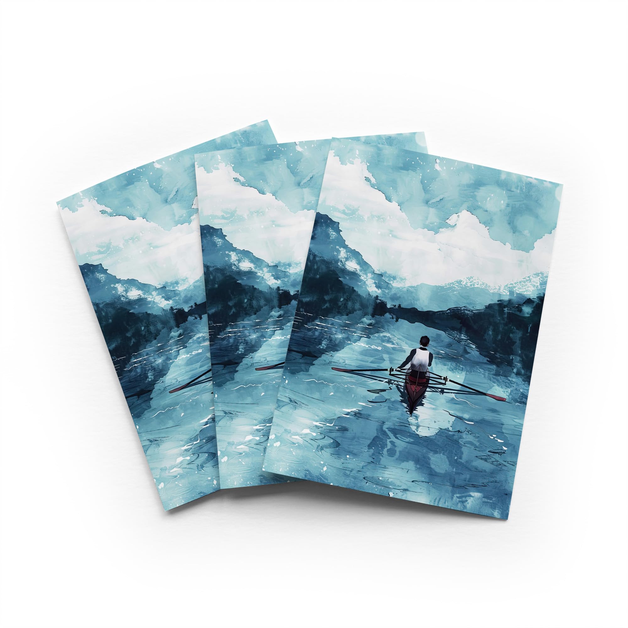 Rowing Boat Watercolour Greeting Card Coastal Landscape Any Occasion Set of 3 Blank Inside 5x7 Inch 13x18 cm