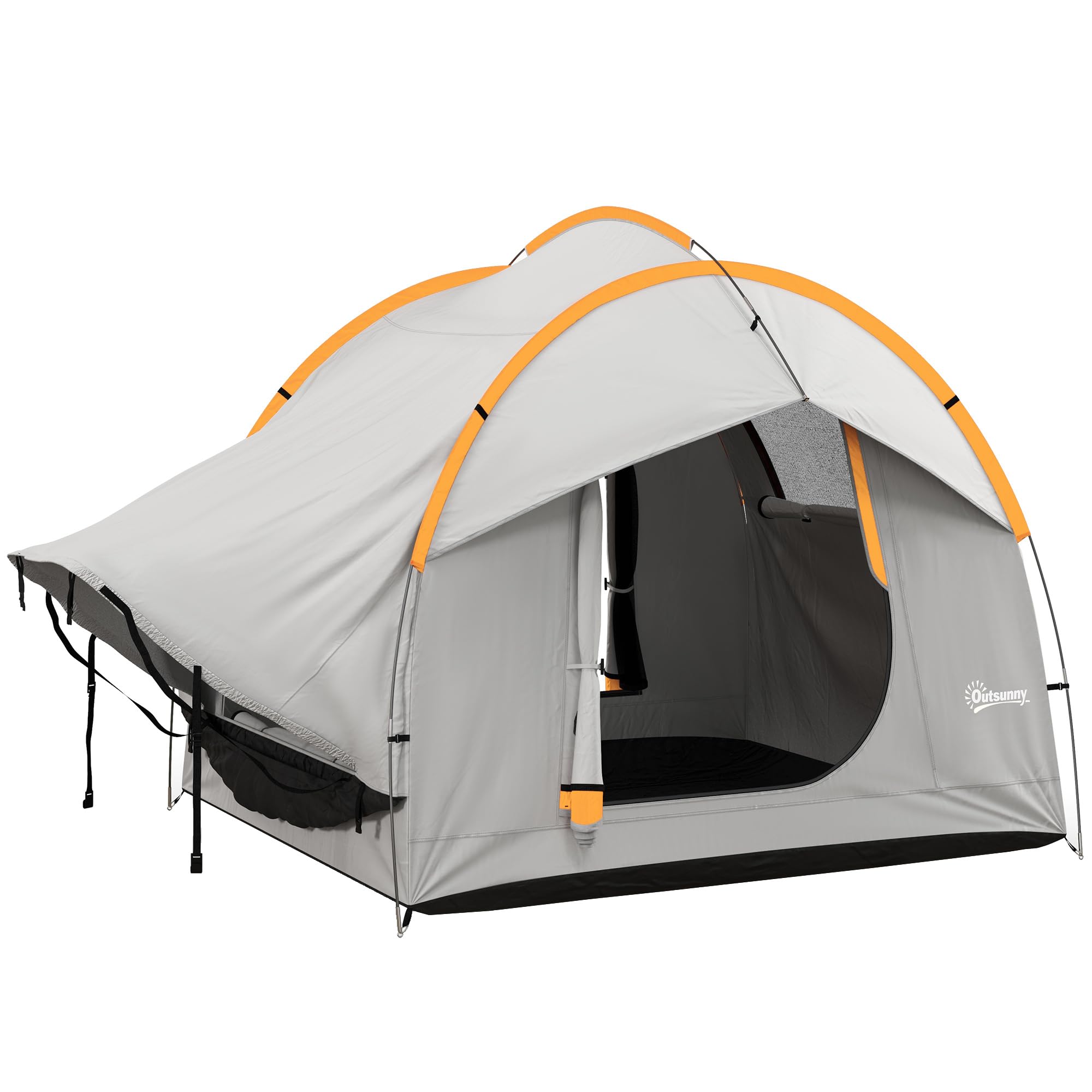 Outsunny Tenda per Auto Impermeabile a 3 Porte con Finestra in Rete, Tenda da Esterno in Poliestere, PE e Fibra di Vetro, 2.4x2.1x2.1m, Grigio e Arancione