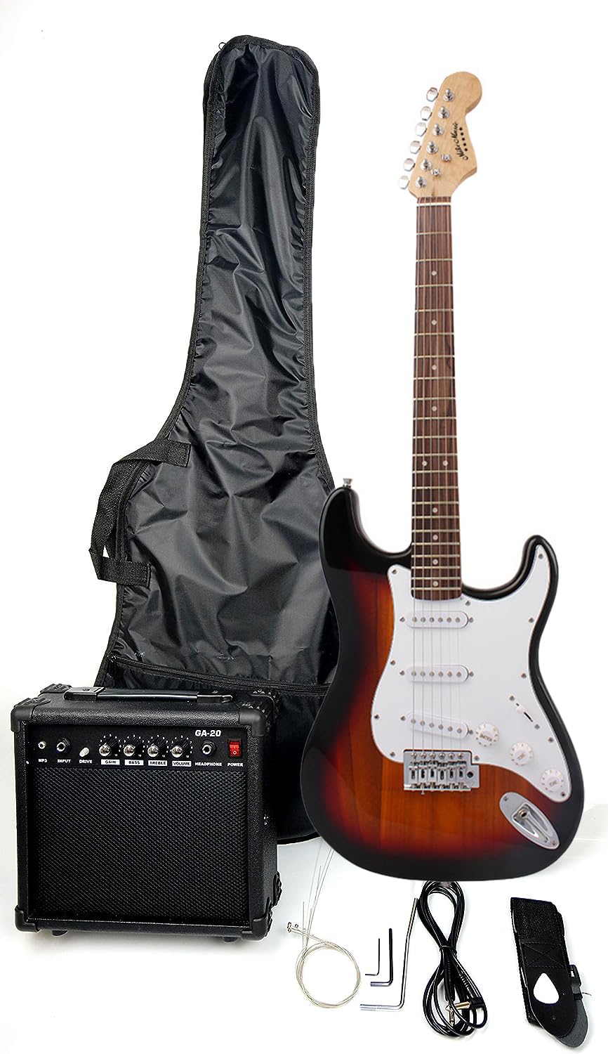 39 Inch Electric Guitar Set with AMP, Full Size Electric Beginner Guitar, 39" Sunburst Guitar Package for Starter, with Amplifier, Bag, Strap, Strings, Tuner, Cable, Picks Christmas Birthday Gifts