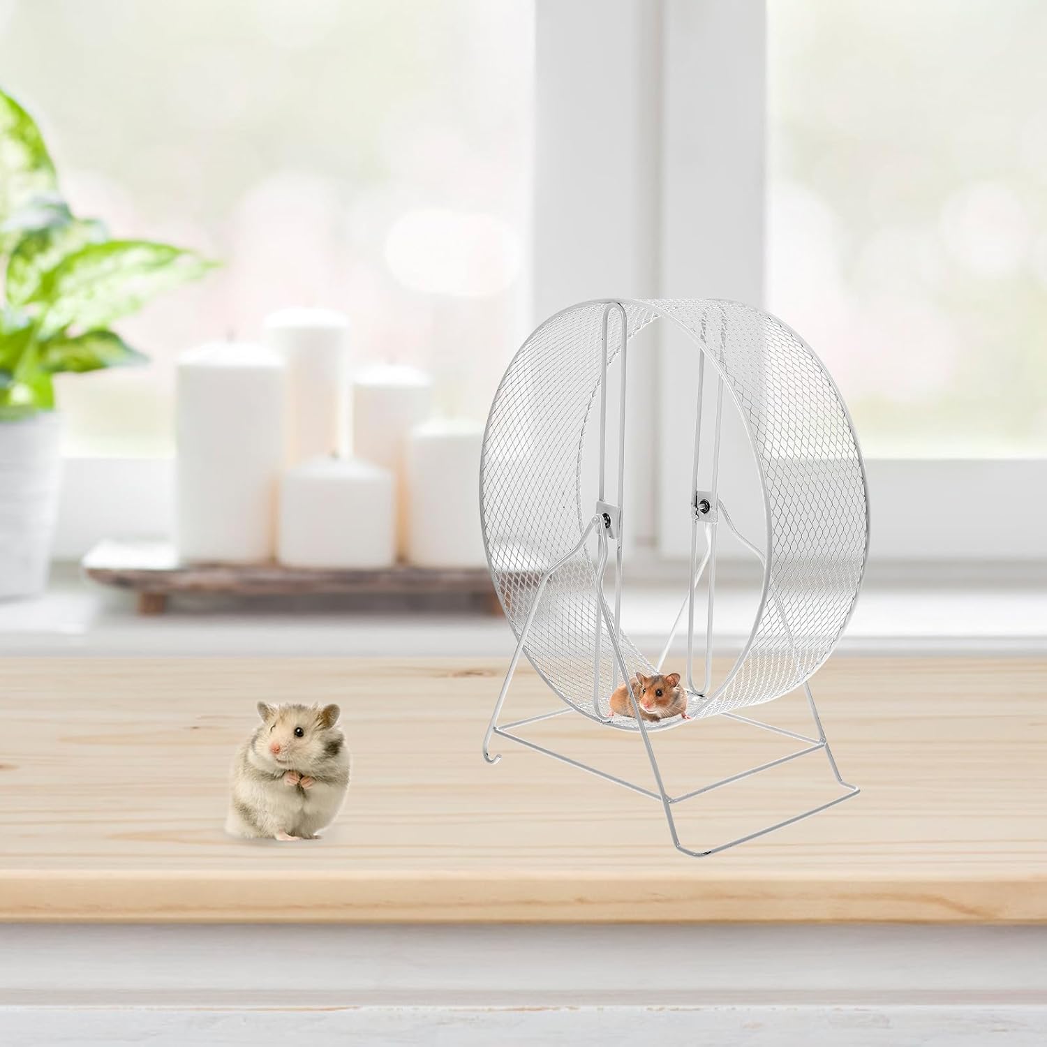 Silent Hamster Running Wheel and Squirrel Exercise with Iron Frame, 32Cm White Mute Small Animal Wheel for Hedgehogs, Gerbils, and Pet Rodents