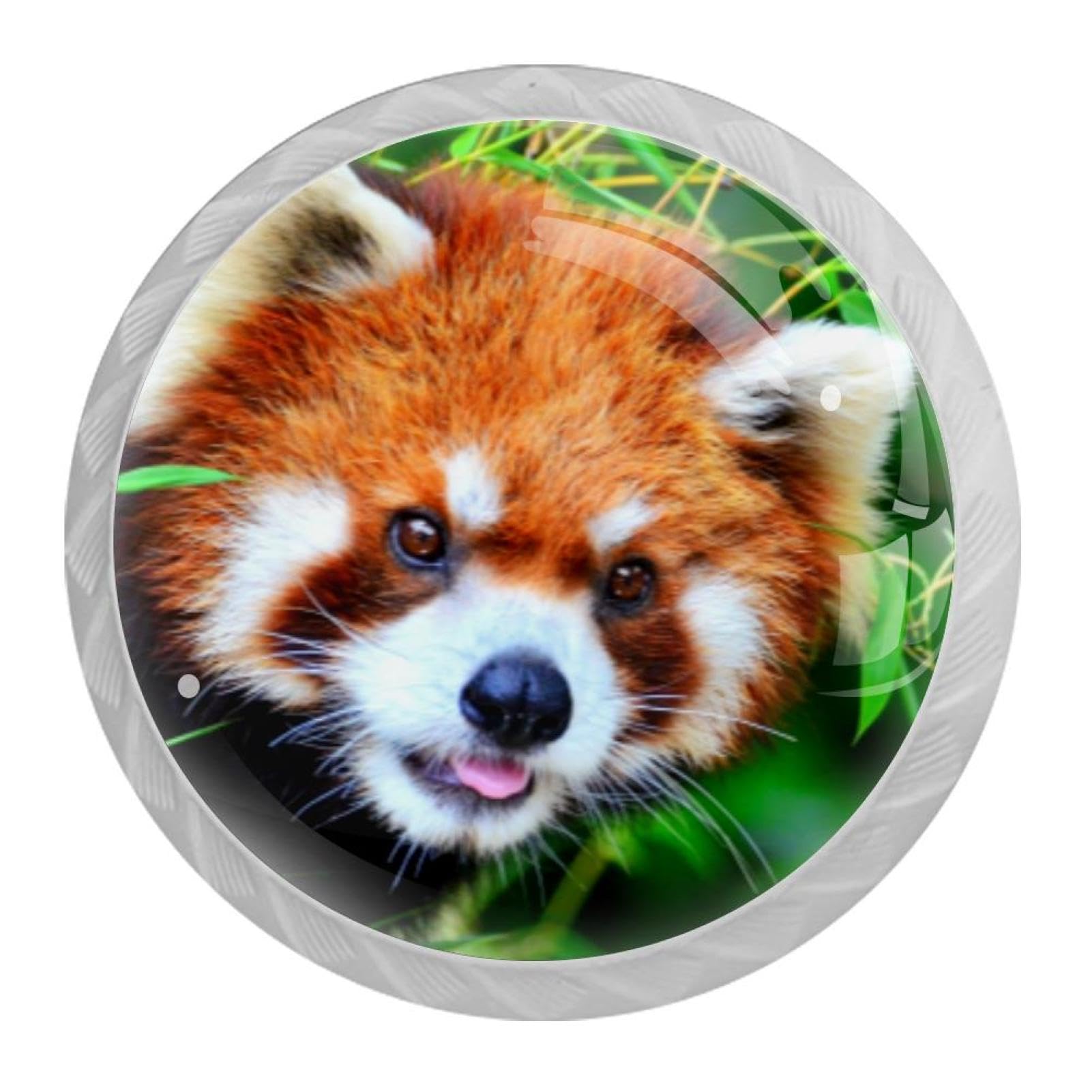 Tqmspg 4 Pieces Drawer Pulls Animal Red Panda Door Knobs Dresser Handles for Kitchen Wardrobe Cupboard Hardware Furniture
