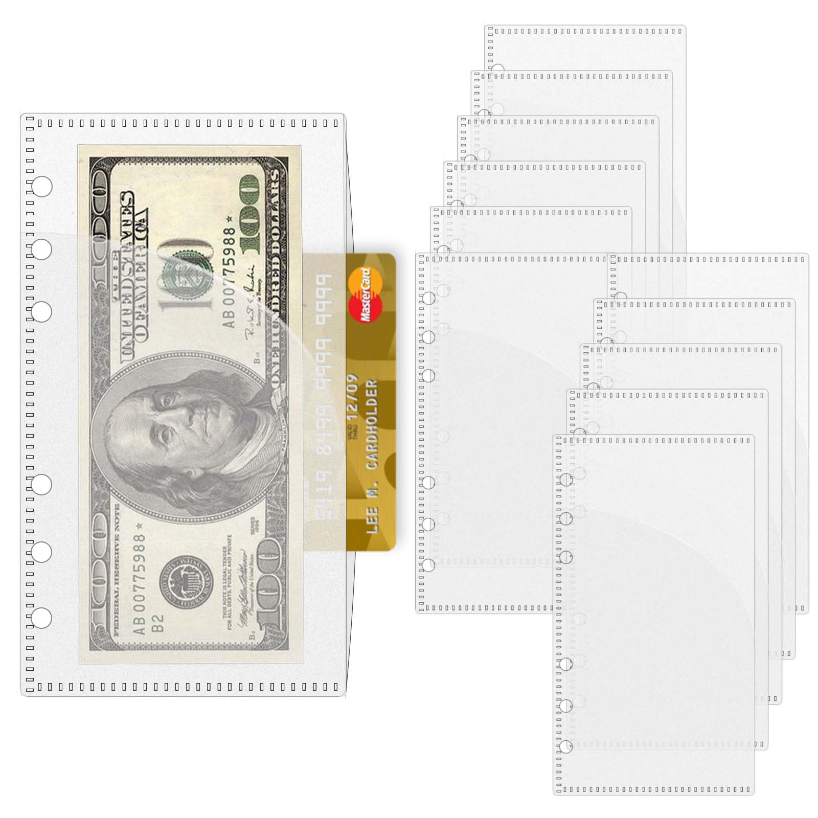 Photo 1 of 12pcs Frosted A6 Cash Envelopes Binder Dividers with Pockets Inserts Zipless No Tab Loose Leaf Bags for Budget 6 Ring Binder Bill Money Organizer Planner (12 A6 Frosted)
