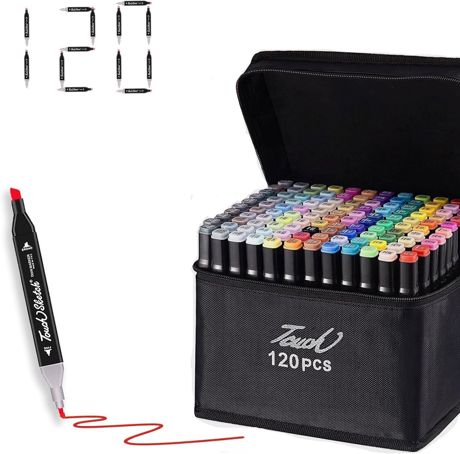 like itTouch Cool Markers Professional Art Set -Double Ended Blendable Based Ink with Fine and Chisel Tip. Perfect for Artists Beginners Adults and Kids (White & black body) Marker Set of (120)