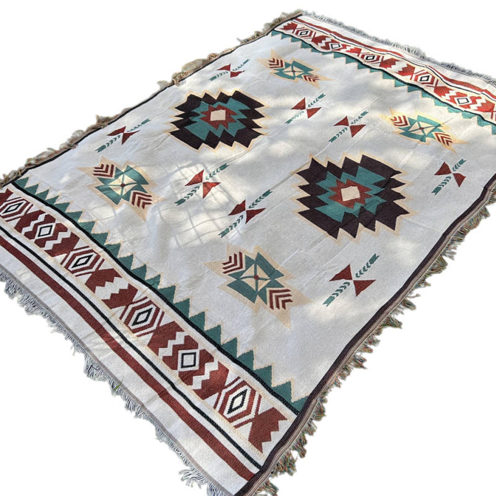 Coperta da picnic etnica bohémien con motivi geometrici, impermeabile, ideale per campeggio all'aperto, grandi tappeti decorativi per parchi, escursioni, viaggi in auto e come pavimento per tenda.