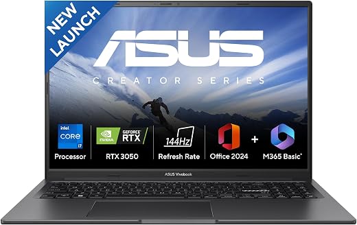 ASUS Vivobook 16X (2025), Intel Core i7-13620H, RTX 3050-4GB,16GB RAM,512GB SSD,FHD+,16",144Hz,M365 Basic (1Year)*,Office ...