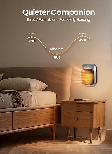 Miniatura 2 de Minetom Calentador de espacio enchufable de 800 W, calentador de pared portátil con termostato ajustable, control remoto, modo ECO, temporizador de