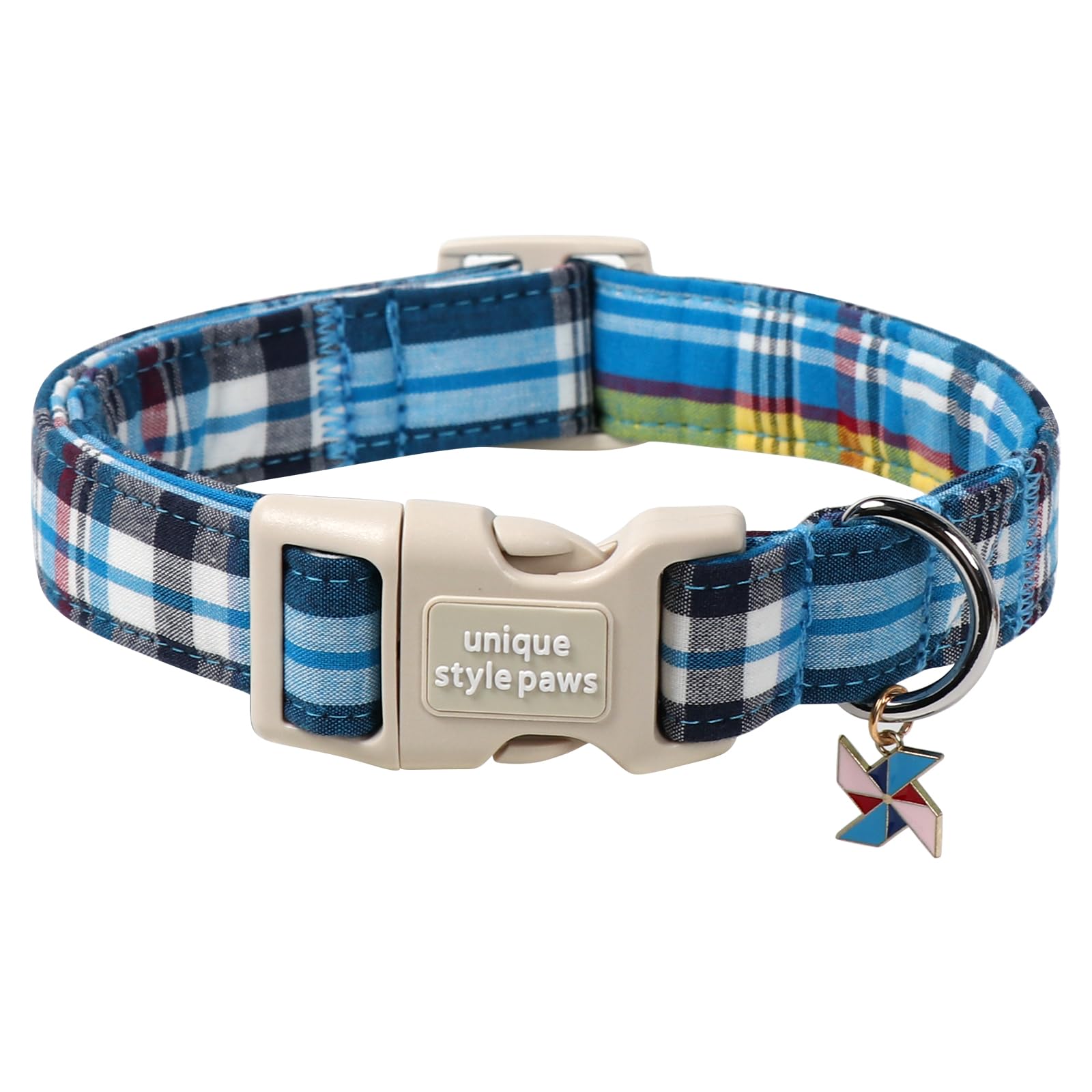 Unique Style Paws Hundehalsband, Kariertes Hundehalsband mit Schnellverschluss aus Kunststoffschnalle, Bequemes Halsband aus Baumwolle für Jungen und Mädchen Hunde
