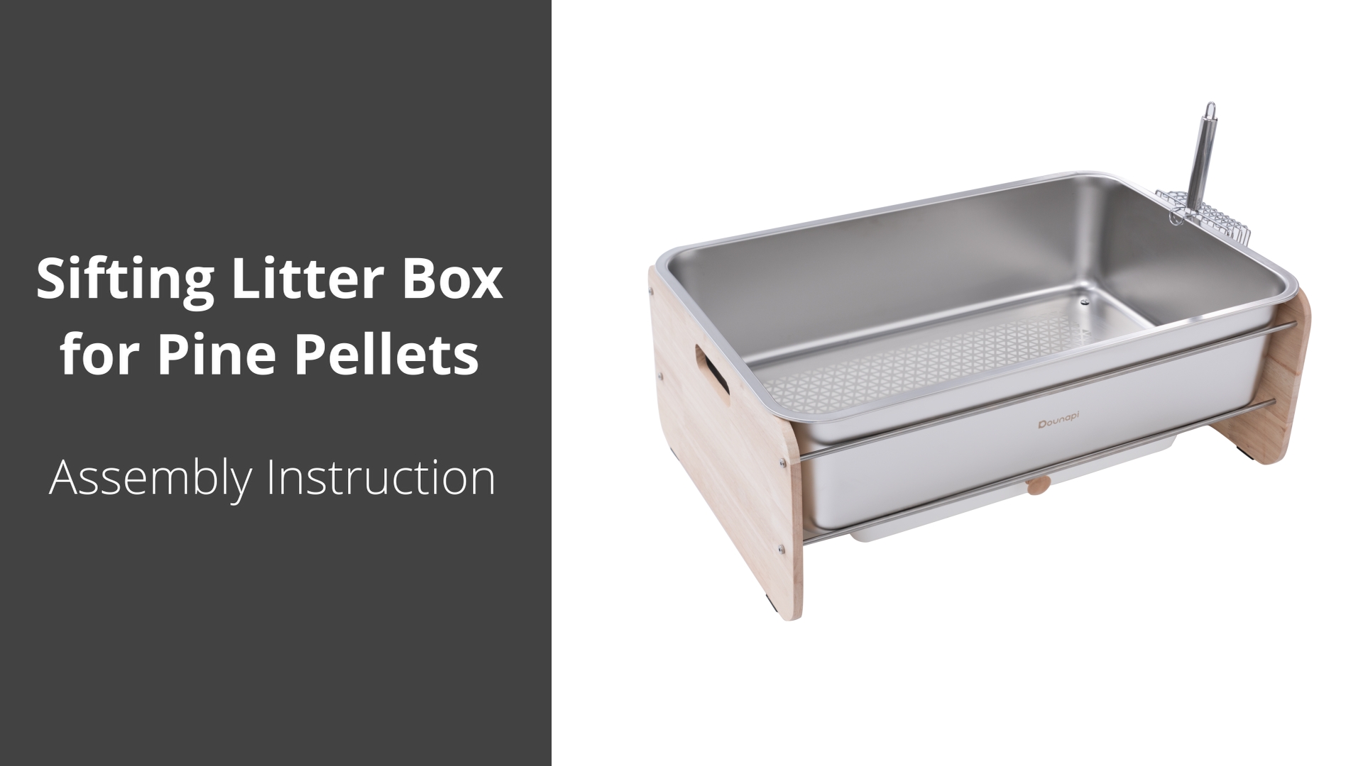 Stainless Steel Sifting Litter Box for Pine Pellet Cat Litter Non Clumping Litter System with Dust Collecting Drawer and Wooden Side Pandel - image 8