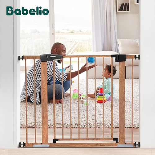 Miniatura 7 de Babelio Extensión de puerta de metal para bebés con patrón de madera, puerta extra ancha para mascotas de 2.75 pulgadas para escaleras y puertas,
