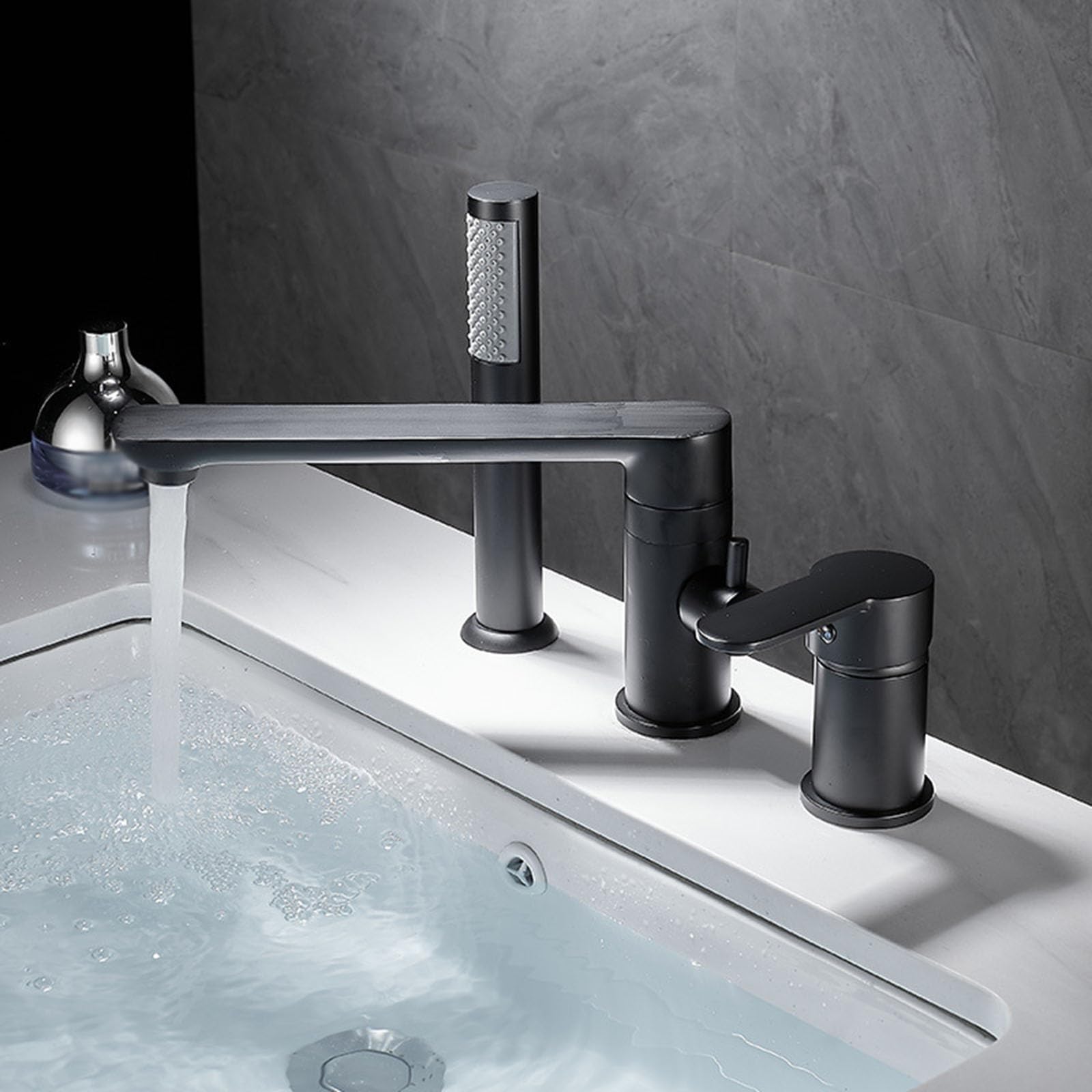 Robinet de bain mélangeur chrome à 3 trous avec douchette et cascade de douche moderne LWX