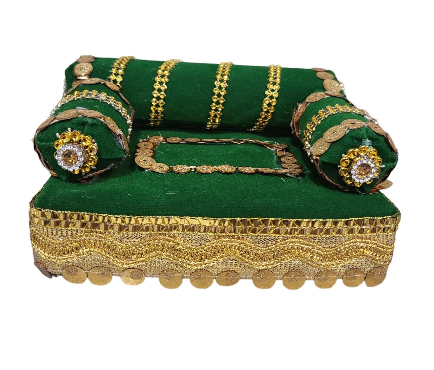 ISC Machines Velvet Decorative Pooja Singhasan with golden stone and lace Work and Design | Navratri, Diwali Chowki, Home Temple of God Idols| Janmashtami| Size - 5L x 4 w x 4 H Inch, Set of 1