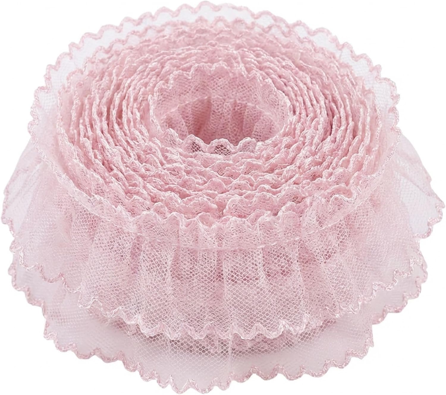5 Yards Double Layer Ruffle Lace Trim, 1.7 inch Wide, Pink | Vintage Embroidered, For Sewing & DIY Crafts, Boho Shabby Chic Fabric, Dress Hem & Wedding Decoration, Gift Wrapping