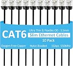 Slim CAT6 Ethernet Cable 1 FT (10-Pack), Snagless Cat 6 Patch Cable, Nylon Braided, 1Gbps, Internet Network Cables, Ultra Slim Cat6 Cables, UTP, Black Cables -10 Pack