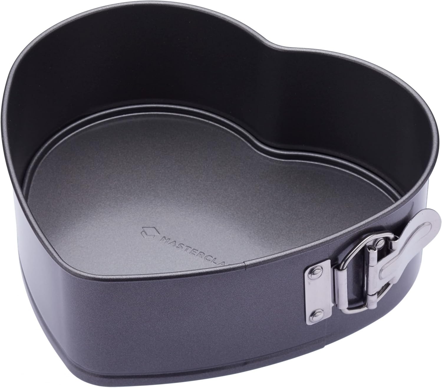 MasterClass 22.5 cm Heart Shaped Cake Tin with Loose Base, Springform Clasp & PFOA Non Stick Coating, Robust 1 mm Carbon Steel, 9 Inch Pan
