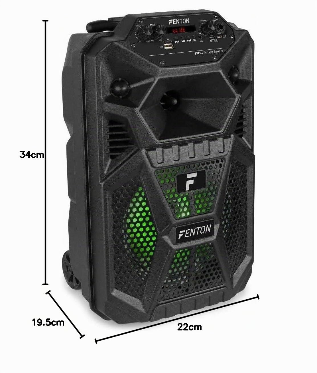 CASSA AMPLIFICATA PORTATILE ATTIVA 100W 8" BLUETOOTH + BATTERIA RICARICABILE + MICROFONO WIRELESS + USB MICRO SD + TELECOMANDO