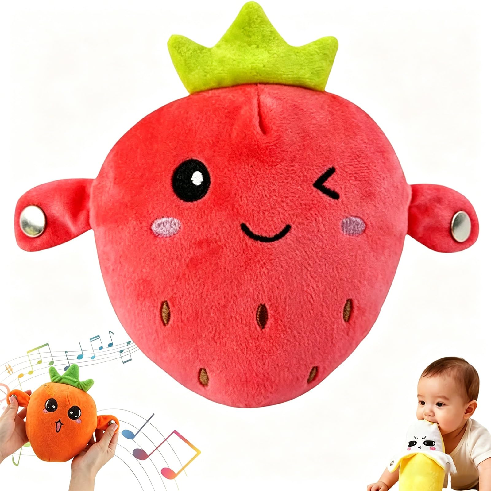 FYKTIK Interactive Music Plush Toy, Musical Stuffed Animal with Piano Sounds, Sensor Activated Plush Toy with Fruit and Metronome Music, Educational Musical Toy for Toddlers and Kids (Strawberry)