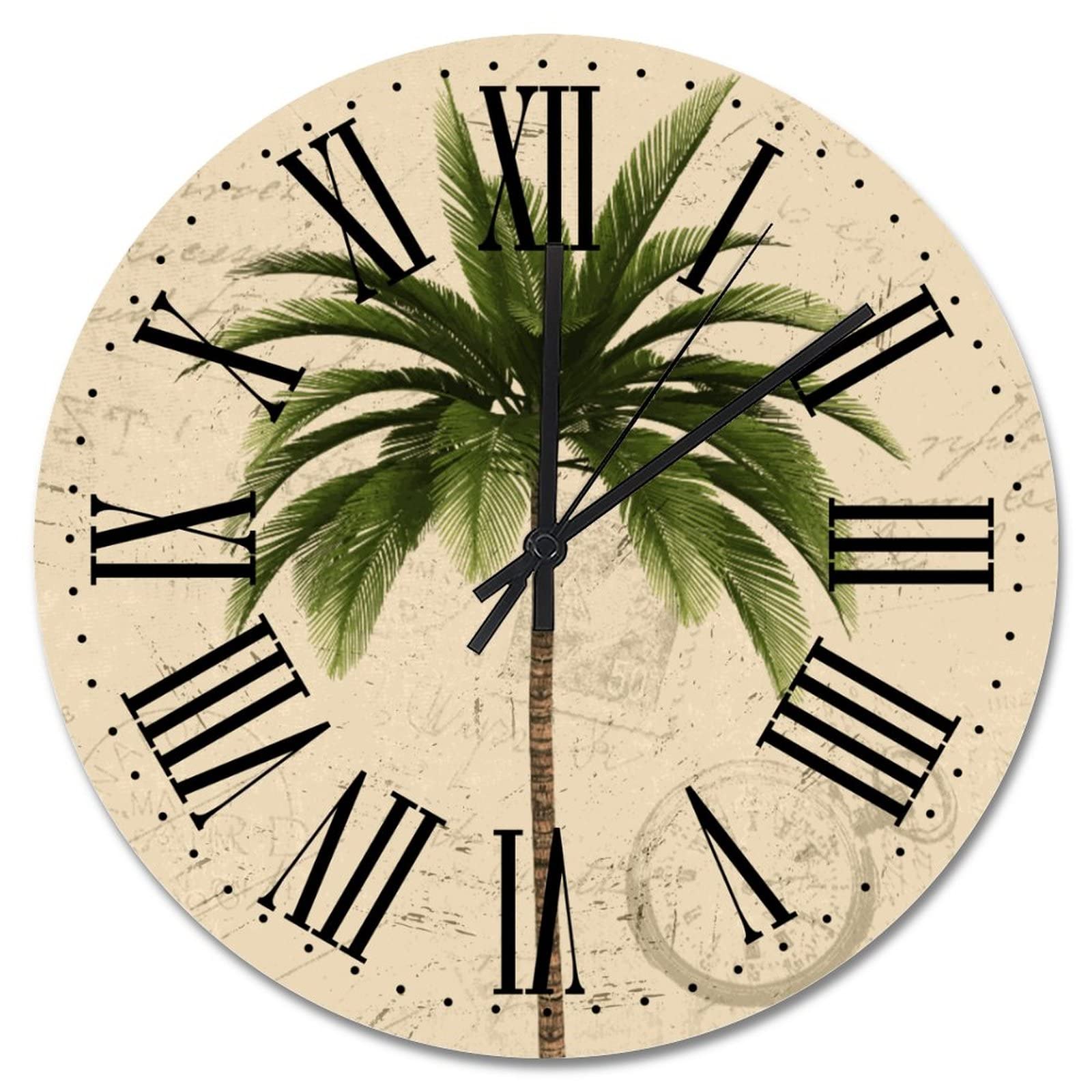 Horloge murale en bois de palmiers et de plage 38 cm rustique et silencieuse à piles