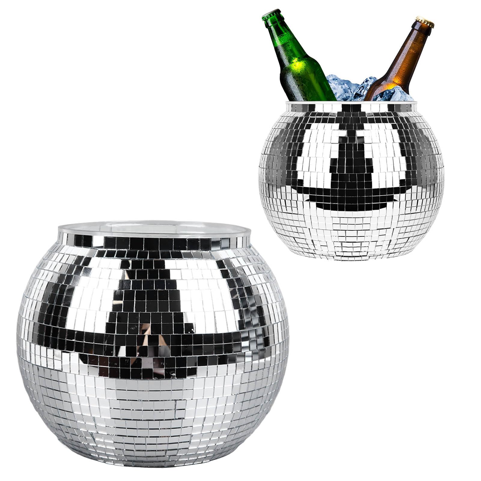 Beverage Tub Disco Ball Ice Bucket 9.1 Inch Large Capacity Party Cold Drinks Bucket, Mirror Ball Cool Design for Beer Cocktail Wine Silver Champagne