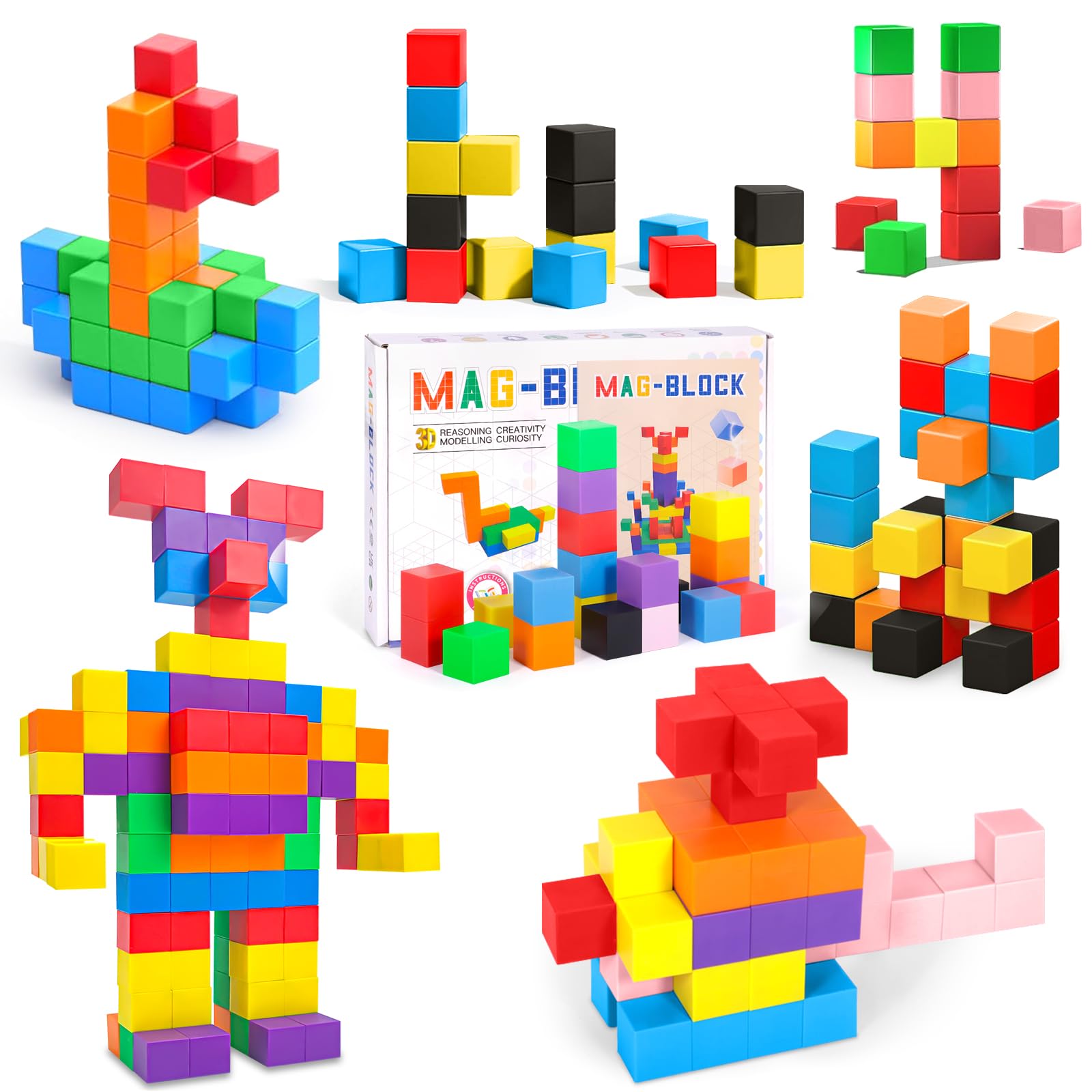 JUQG 96Pcs Bloques de Construcción Magnéticos, 3D Juguetes de Construcción Magnéticos, Juguetes Educativos de Bloques de Construcción, Regalo de Juguete Magnético para Más de 3 Niños y Niñas (96Pcs) — view 10