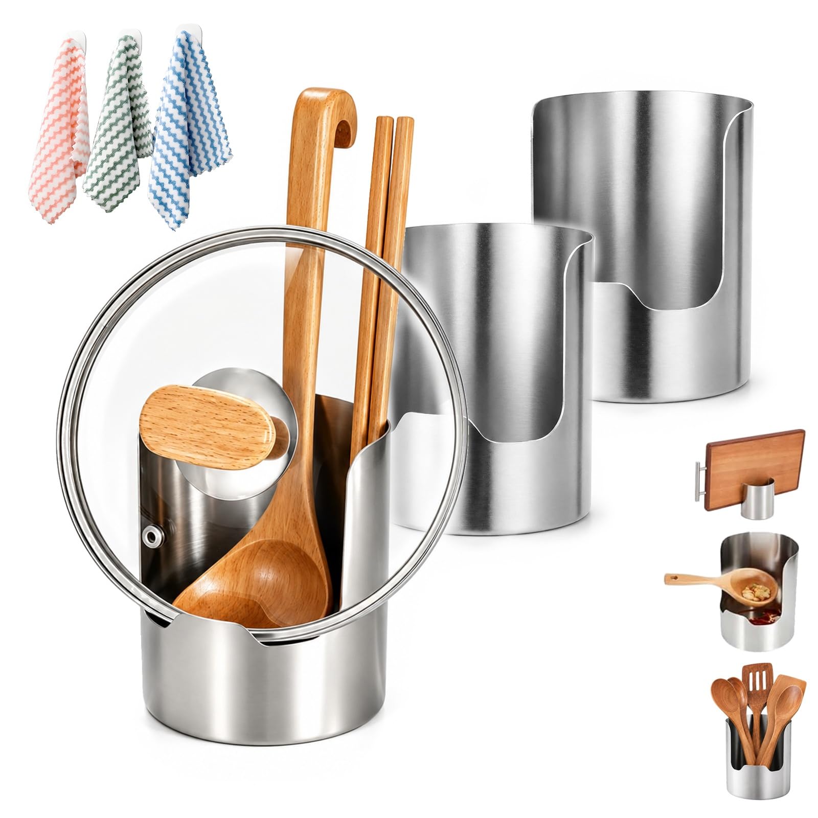 ZQMVXR Multi-Functional Kitchen Utensil Holder, Stainless Steel Spoon Rest And Countertop Organizer, Vertical Rack For Pot Lids Spatulas Cutting Boards