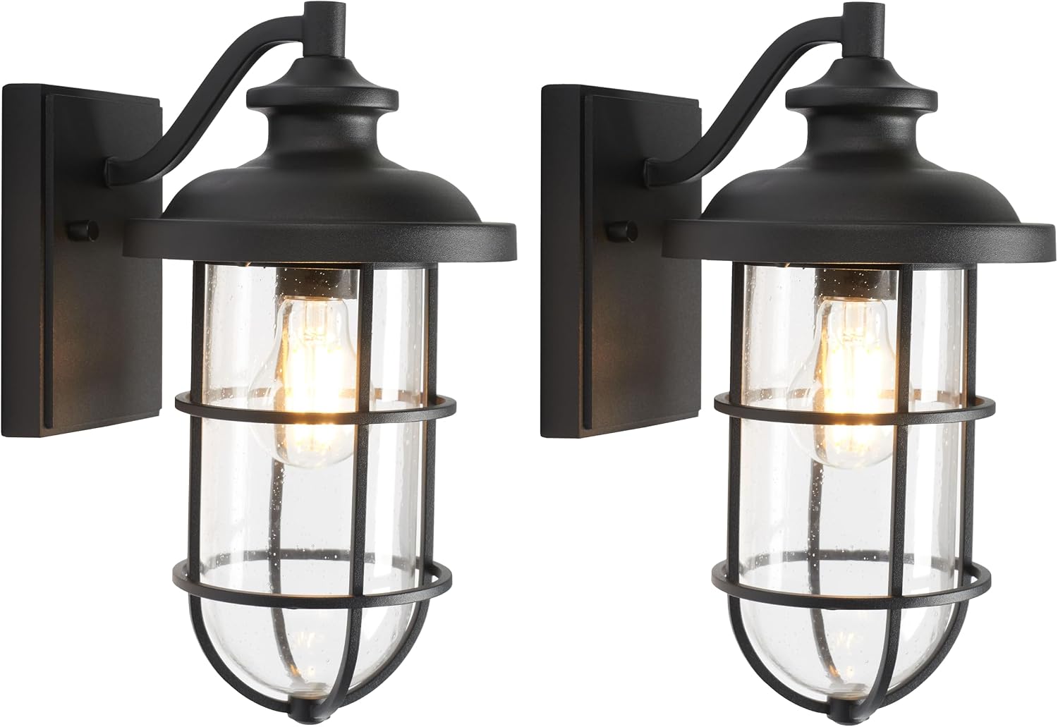 SAFAVIEH Lighting Collection Adelle Black Outdoor Sconce Set of 2 Light Fixture (LED Bulbs Included)
