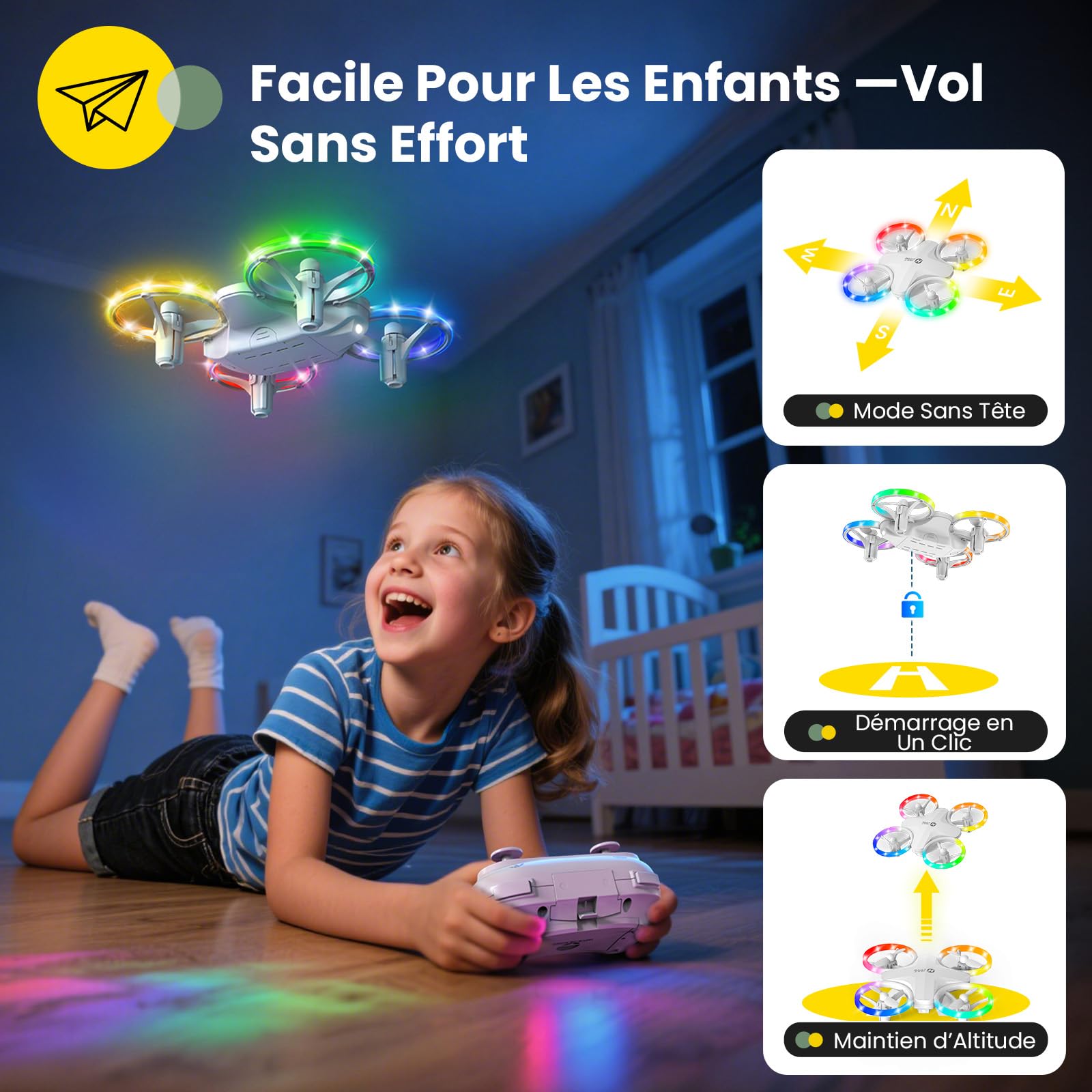 Holy Stone HS180 Mini-Drohne für Kinder mit LED-Lichtern, kleiner RC Quadrocopter mit 3 Batterien, 21 Minuten Flugzeit, 360°-Flips, einfach zu steuern, Geburtstagsgeschenk für Jungen und Mädchen, 6-12
