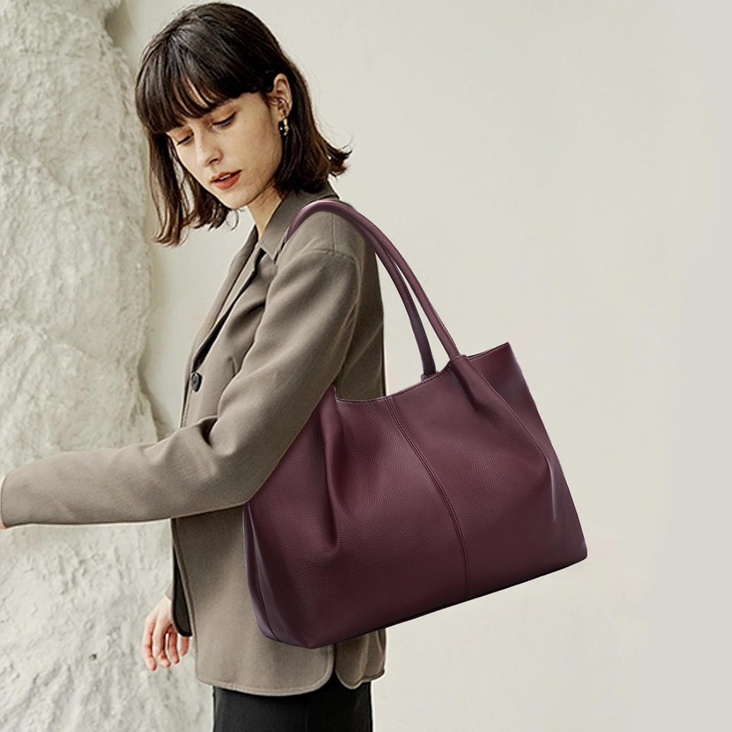 KKXIU Tote Bag for Women Vegan Leather Shoulder Purse Large Capacity Travel Bag - Image 2