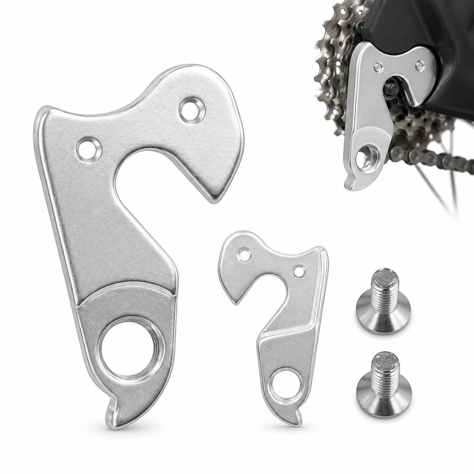 HOQBFSN WG008-SL Silver Aluminium Alloy Rear Derailleur Hanger with 2 Pcs Mounting Screws, Replacement Bike Dropout Compatible with Schwinn-Santis Boundry, Universal Spare Parts for Mountain & Road Bi