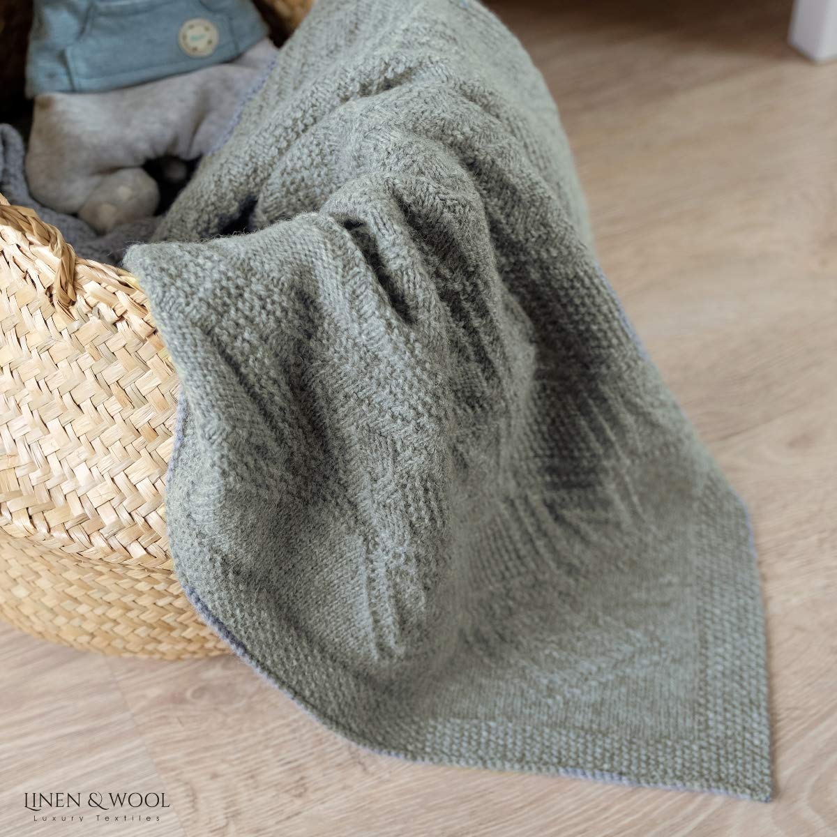 Linen & Cotton Lilou kocyk niemowlęcy z dzianiny, dla chłopców i dziewczynek -100% czysta wełna nowozelandzka, szary (85 x 100 cm) koc do przytulania z dzianiny / kocyk dla niemowląt, na lato, zimę, do wózka dziecięcego