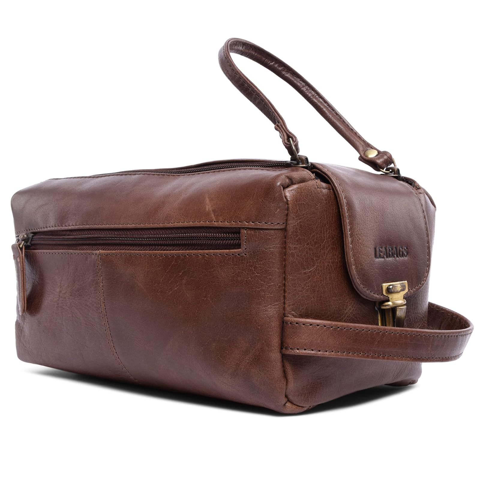 LEABAGS Gran Neceser de Cuero Premium Mujeres y Hombres | Bolsa de Aseo para Viaje | Amplia Bolsa de Cosméticos | Organizador de Maquillaje | Estuche de Belleza | Bolsa de Lavado
