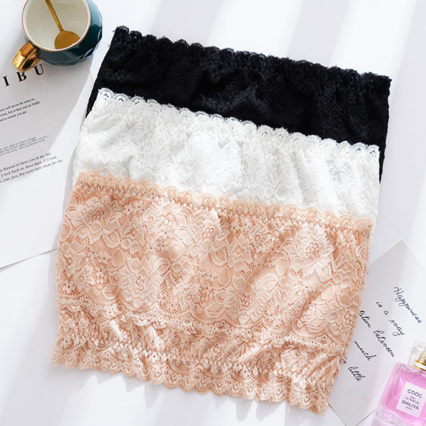 3Pcs Lady Floral Lace Tube Top Bandeau Strapless Bras Seamless Stretchy Chest Wrap - Image 6