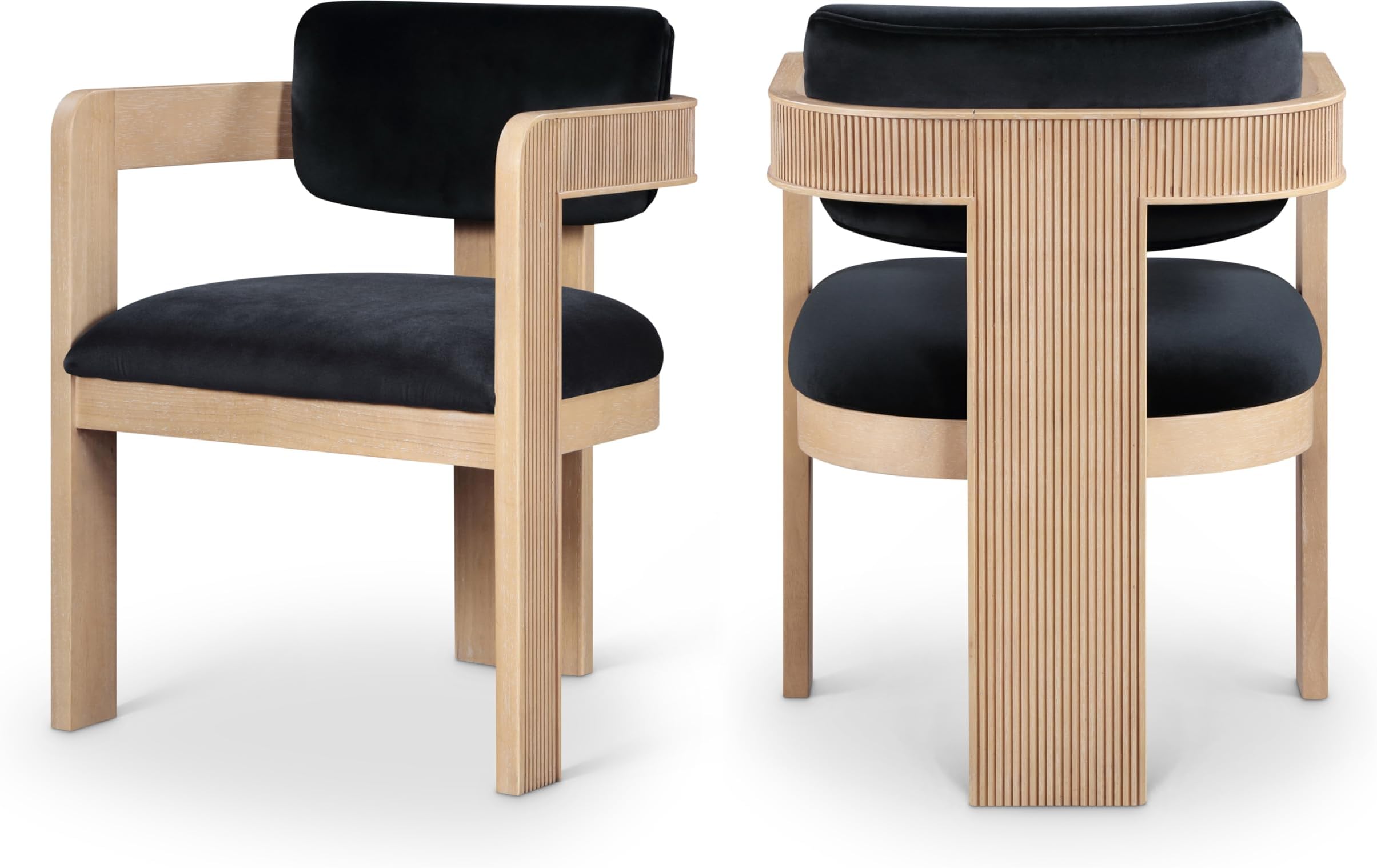Meridian Furniture 11094Black-C Sacha Collection Art Deco Dining Chair, Ultra Luxe Black Velvet, 460 GSM Velvet, Solid Fluted Wood Natural Finish, 22.5" W x 22" D x 31" H, Black, Set of 2