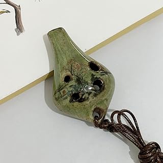 6 Hole Ceramic Ocarina Alto C,Tuned Clay Ocarina Instrument for Beginners and Adults,Vintage Style Traditional Ocarina,Musical Gift for Beginner