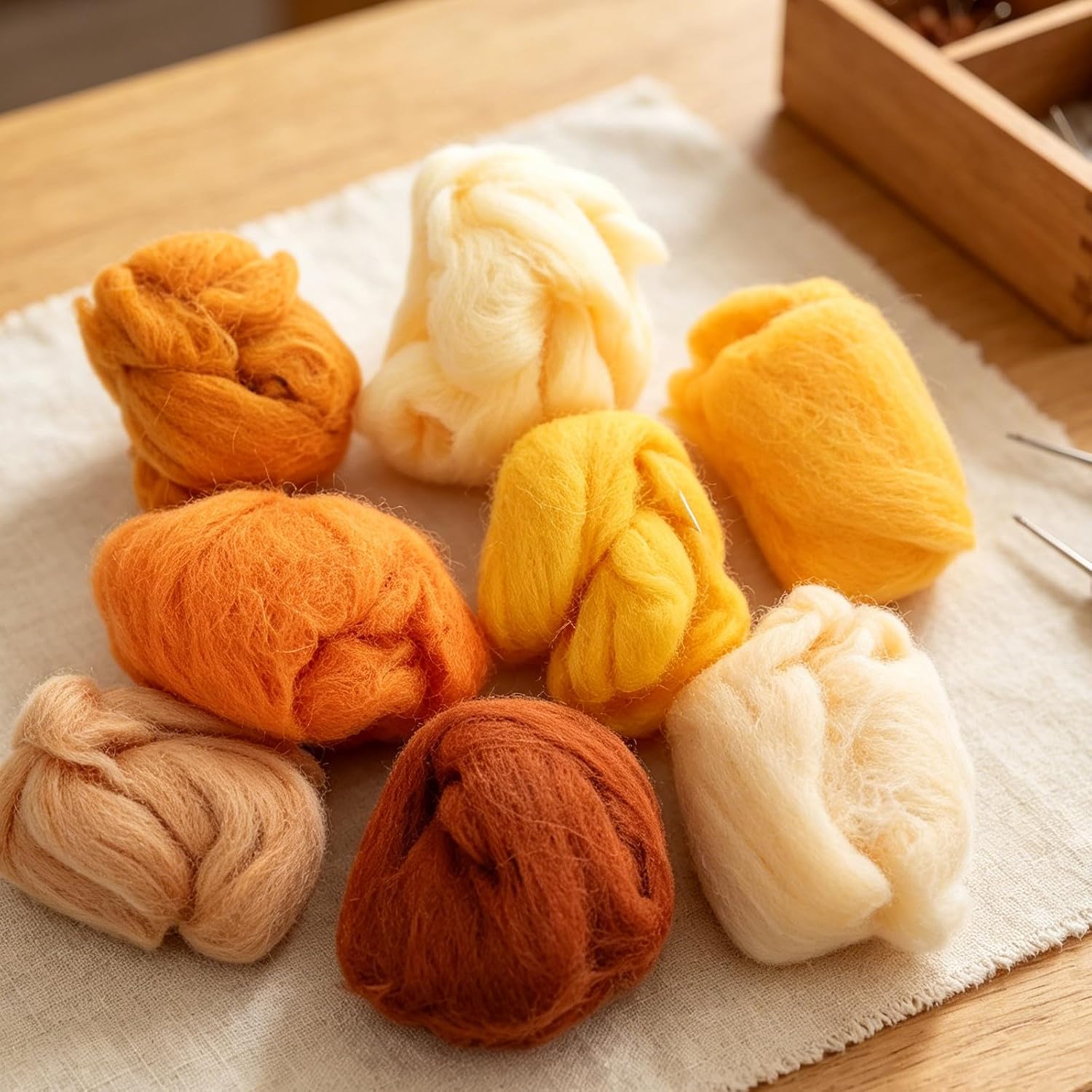 OSOLADY 8pcs Orange Needle Felting Wool - Needles Felting Roving Wool - Soft Spinning Strips for DIY Crafts Blending Weaving Hand Spinning Accessories
