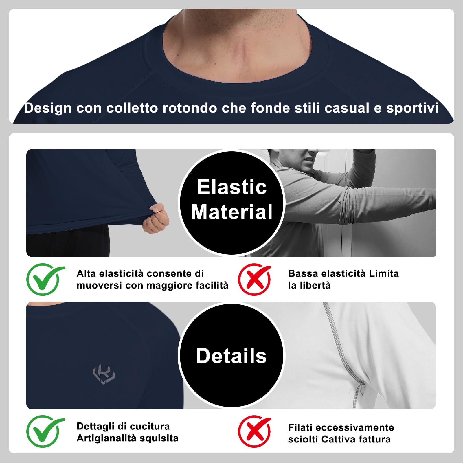Maglietta Sportive Uomo Asciugatura Rapida Traspirante Maniche Lunghe Shirt Funzione Allenamento Top Protezione UV Maglietta Leggero All Aperto Maglia Da Corsa Per Escursionismo Ciclismo Casual