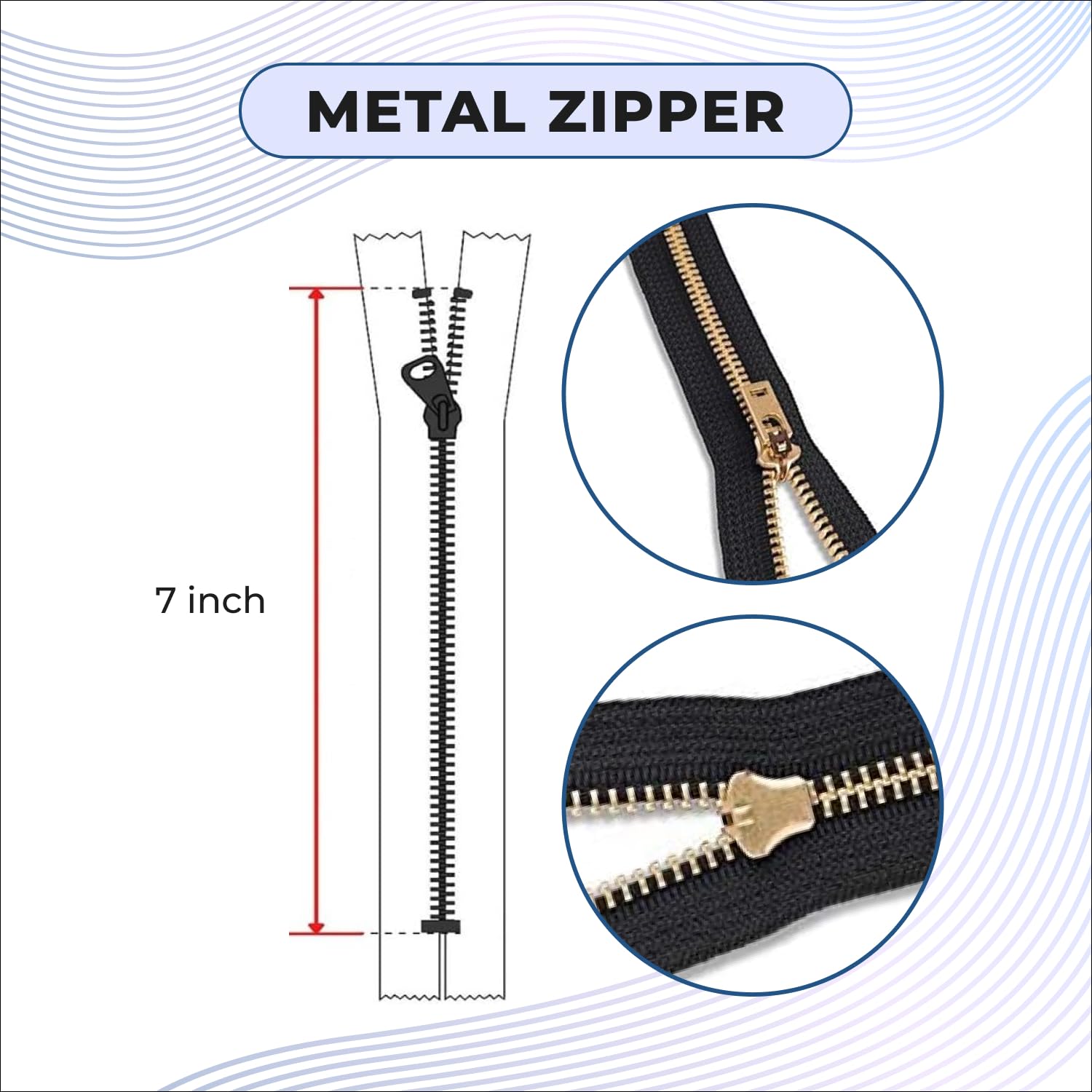 8/ 20cm Heavy Brass Metaal Gesloten Einde Jean Zips Bruin - per enkele