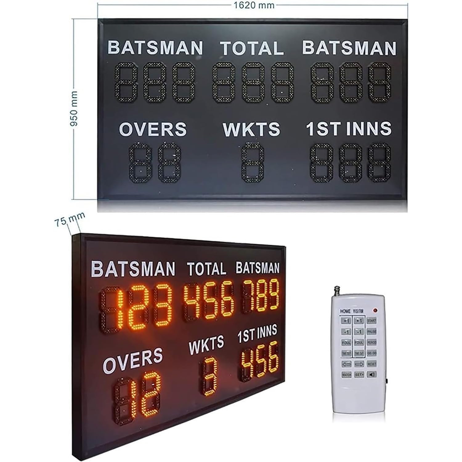 Tabellone segnapunti elettronico portatile, display a LED con telecomando, angolo di visione di 60° per basket, pallavolo, cricket e altri sport