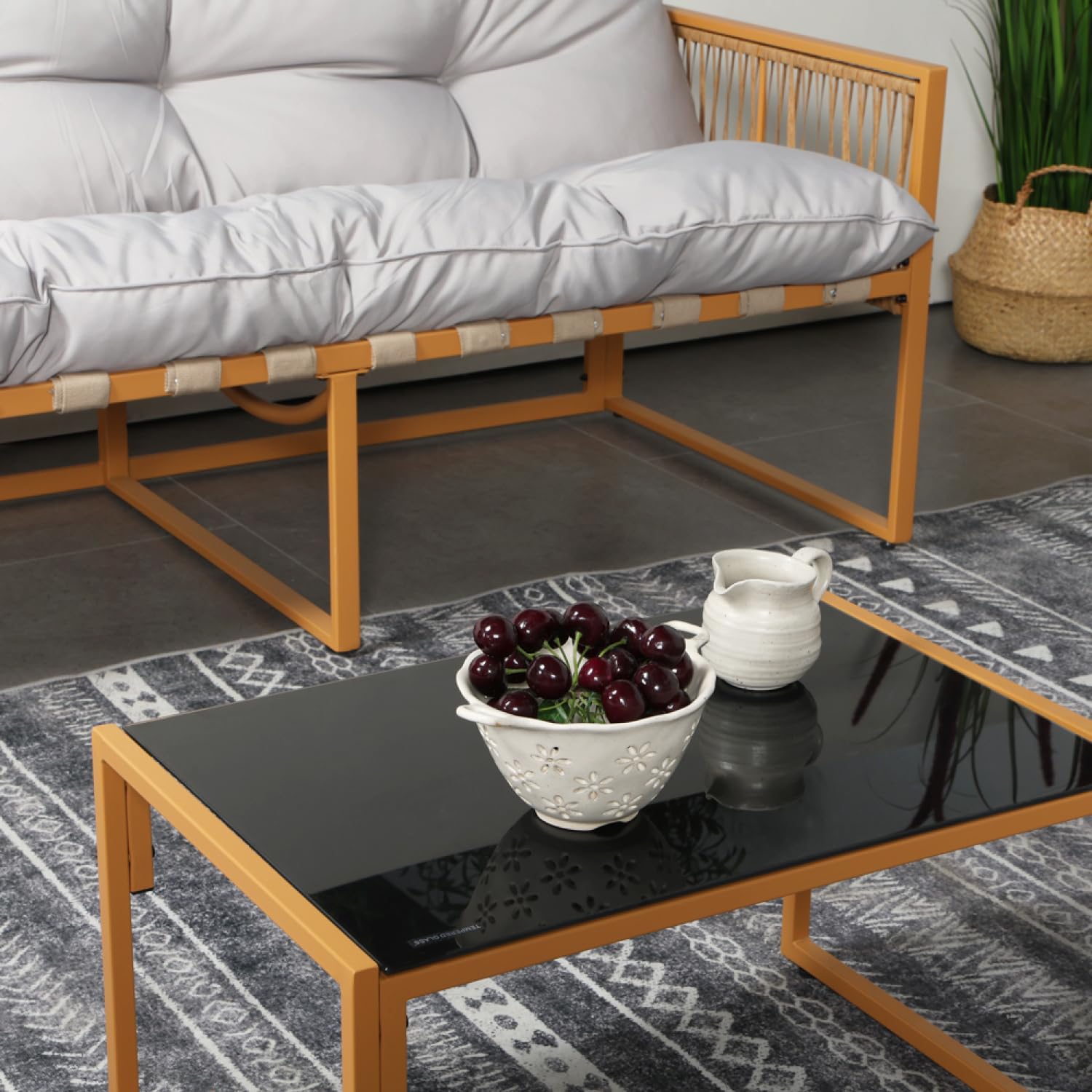 CONCEPT USINE Salon de Jardin TURINI 8 Places Rotin Naturel Gris Clair