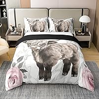 Vista 1 de Funda de edredón 100% algodón con vaca de las tierras altas floral, juego de ropa de cama de ganado toro tamaño completo, funda de edredón