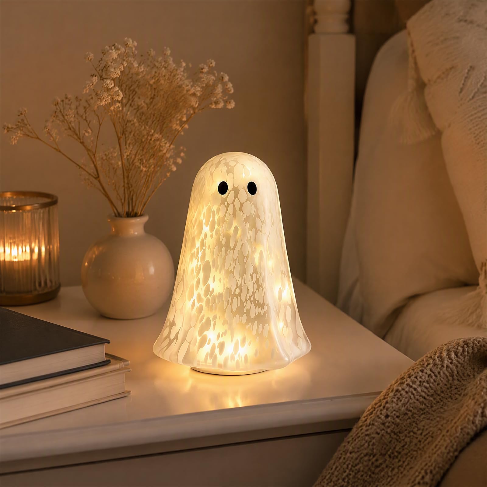 Halloween Confetti Glass Ghost Table Light con Luce per Casa,Party Decor da
