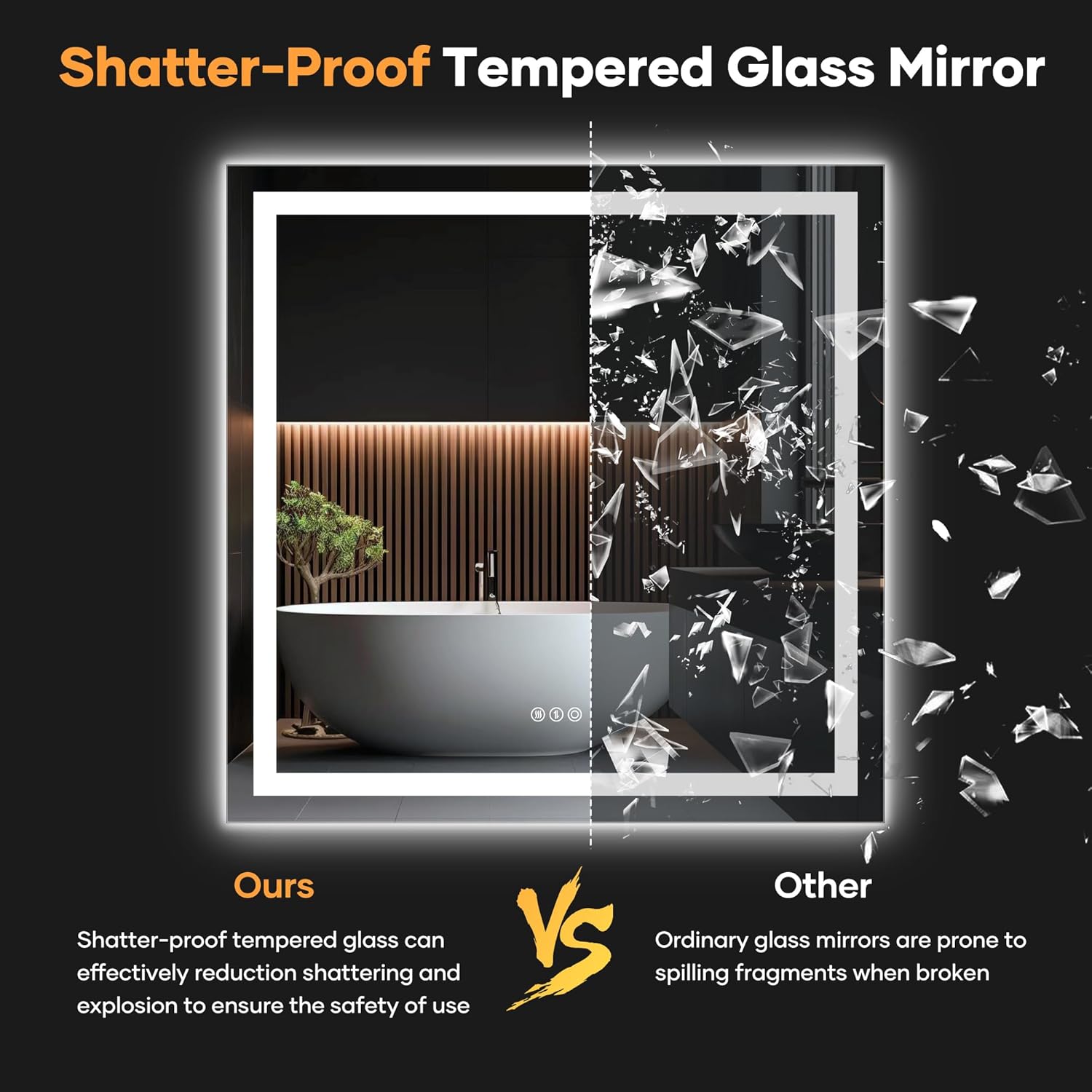 LED Bathroom Mirror with Lights, 36×36Inch Front and Backlit Led Mirror for Bathroom, 3 Colors Dimmable, Defogging, Memory Function, Shatterproof, Tempered Glass, Horizontal/Vertical,UL Listed