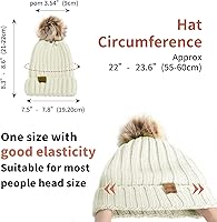 Vista 3 de ZOORON Gorro de punto de invierno para mujer con pompón de piel sintética, gorro de punto cálido para mujer