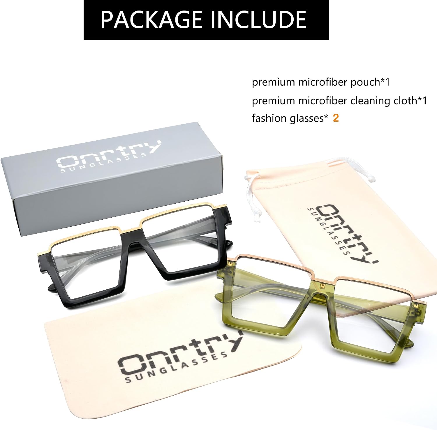 Onrtry Oversized Square Blue Light Glasses for Women Men Fashion Semi Rimless Glasses Non Prescription Eyeglasses