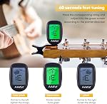AARVI Clip On Guitar Tuner for All Instruments, Acoustic/Electric Guitar, Ukulele, Bass, Violin, Banjo, Large Clear LCD Display for Guitar Tuning, Chromatic Tuner, 4 Pack Guitar Picks Included